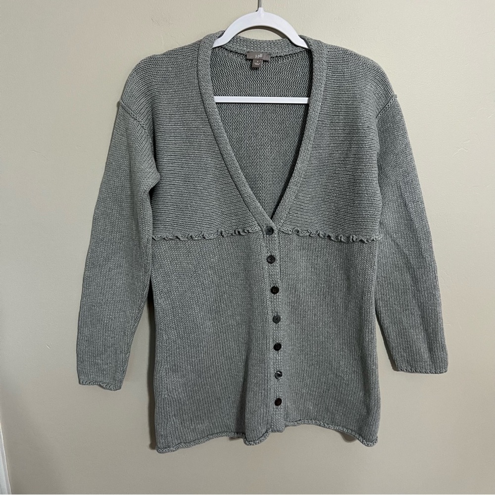 J Jill Gray V-neck Cardigan Sweater size small